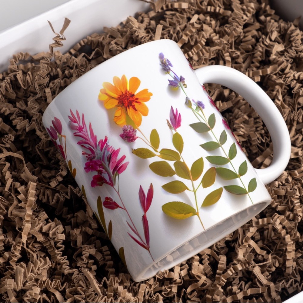 Handmade Pressed Flowers Coffee Cup | New 15oz Sublimated Coffee Mug